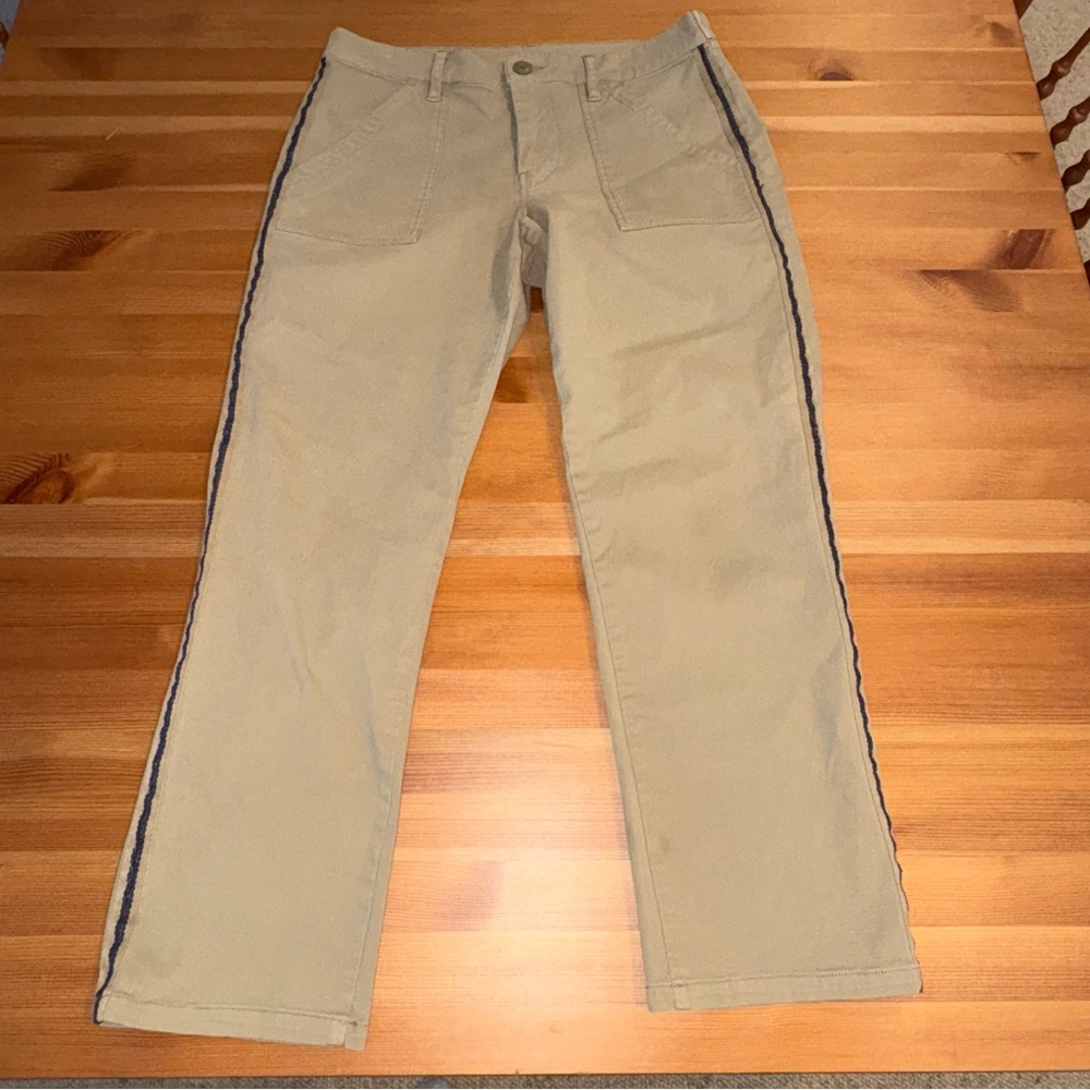 Lucky Brand Womens Utility Boyfriend Pants Olive Green Crop Ankle Stripe sz 29